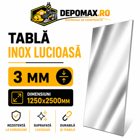 Tabla inox lucioasa BA, 3 x 1250 x 2500 mm, 3.125 mp